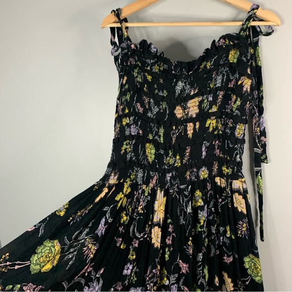 Free People Women's Tank Maxi Dress Floral Boho Black Smocked Flowy Medium M - Picture 3 of 12